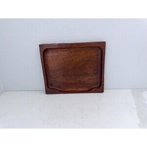 Vintage Solid Teak Wood Tray Square with Lip & Accents - Mid Century Catchall